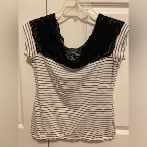 Striped H&M Lace Off The Shoulder Top